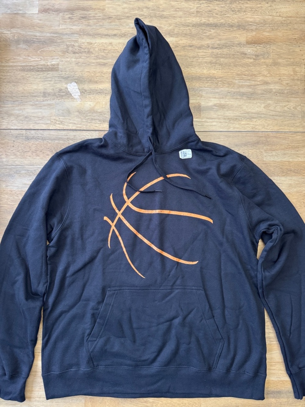 Men's Black Hoodie with Orange Basketball Graphic